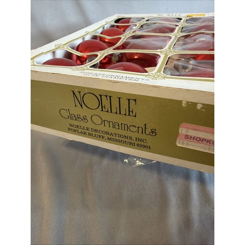 Vintage Noelle Christmas Tree Ornaments – Set of 12 Red Glass Balls w/ Box